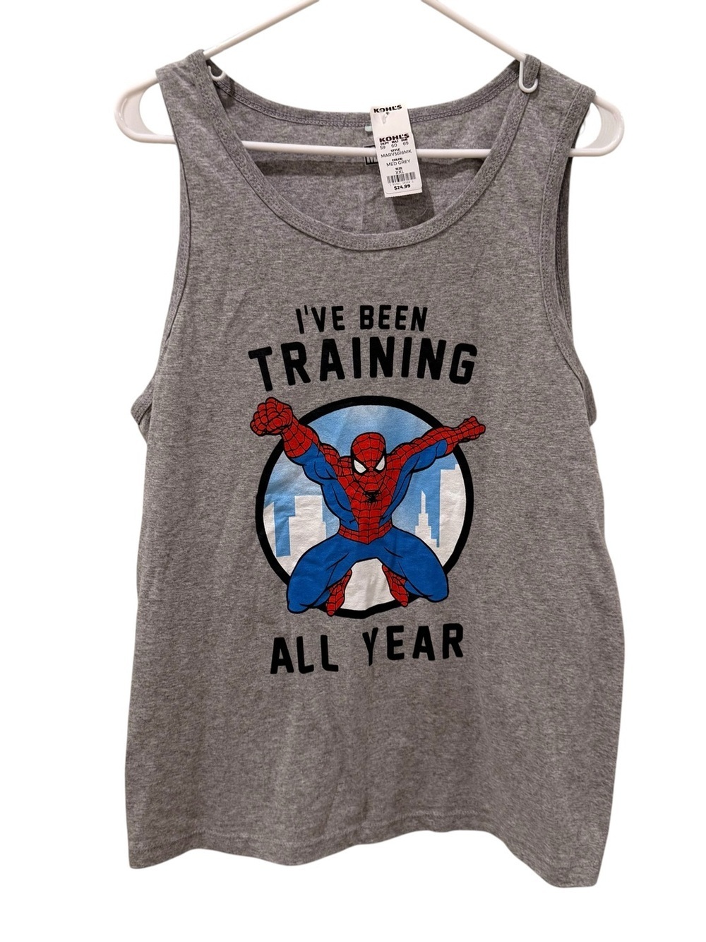 Marvel Spider-Man Tank Top Mens XXL Gray Graphic Training Shirt NWT